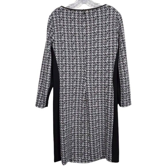 RALPH LAUREN Houndstooth Colorblock Sheath Dress Size 14 Slimming Black White - Picture 3 of 16